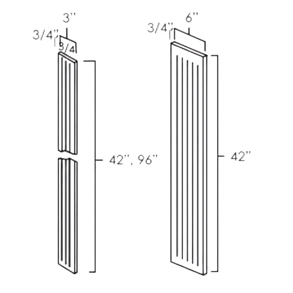Classic Cream 3"x 42" Fluted Wall Filler. Dimensions, in inches: Width 3 | Height 42 | Depth 0.75
