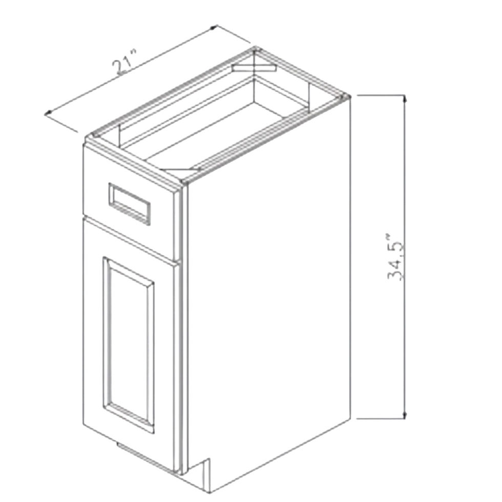 Hickory Shaker 12" Vanity Base. Dimensions, in inches: Width 12 | Height 34.5 | Depth 21
