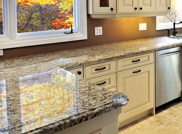 Granite countertop with ogee edge chip repaired