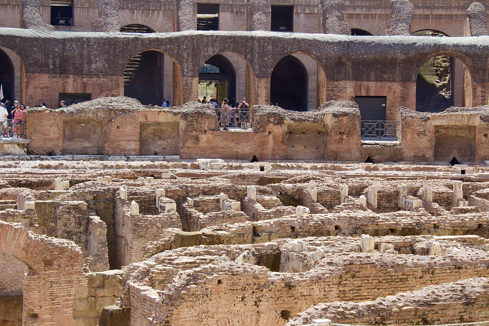 The bottom of the Colosseum's arena, with the tunnels now visible due to a lack of an arena covering.