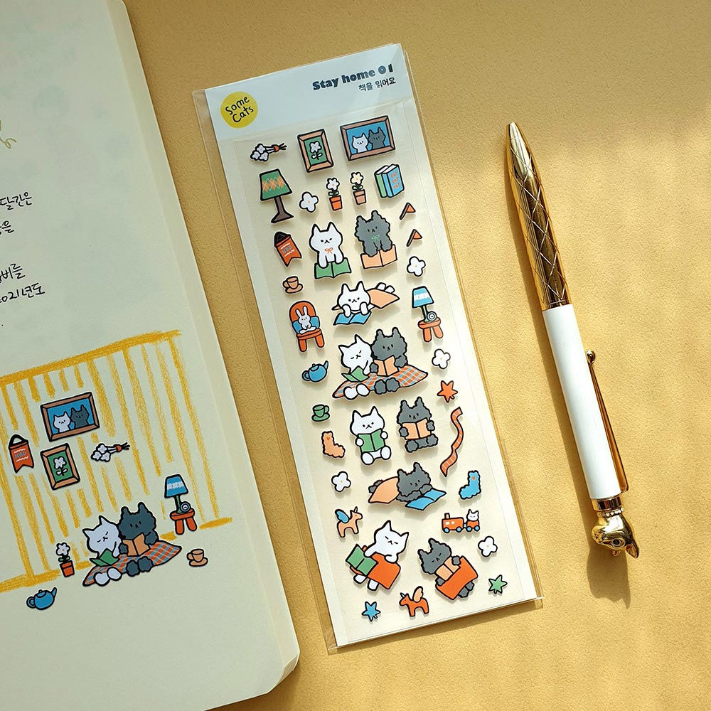 Stay Home Reading Cats Sticker