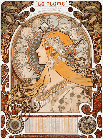 Alphonse Maria Mucha's Zodiaque; La Plume (ca. 1896–1897)