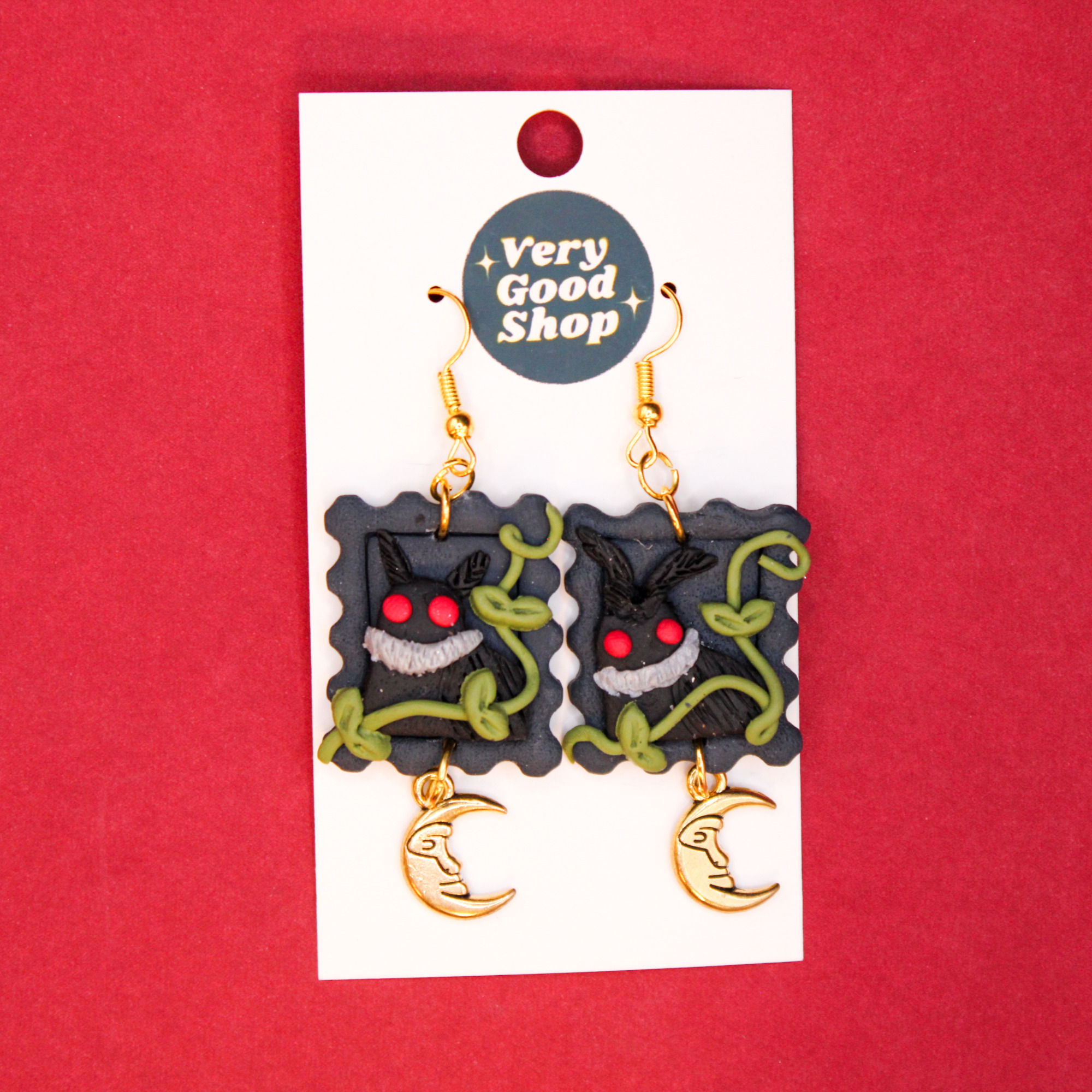 Mothman Stamp - Cryptid Unique Polymer Clay Earrings