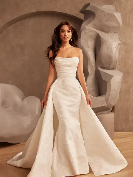 Jacquard wedding gown with overskirt by Paloma Blanca in Annapolis, Maryland