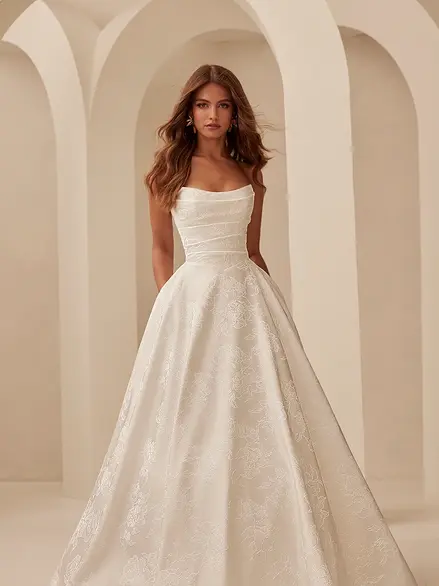 jaquard ballgown with basque waist by Paloma Blanca