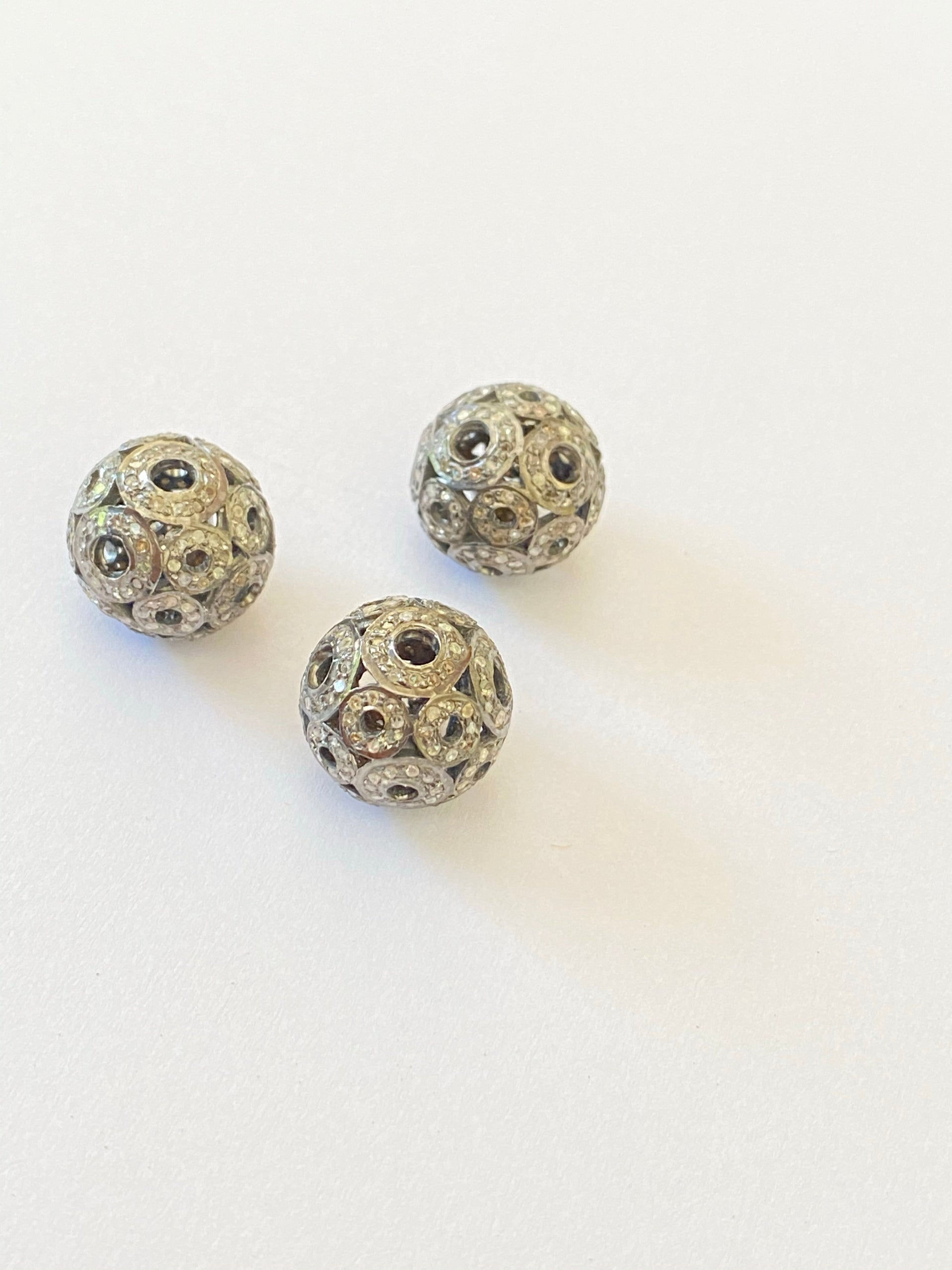 Silver Pave Diamond Circle Beads
