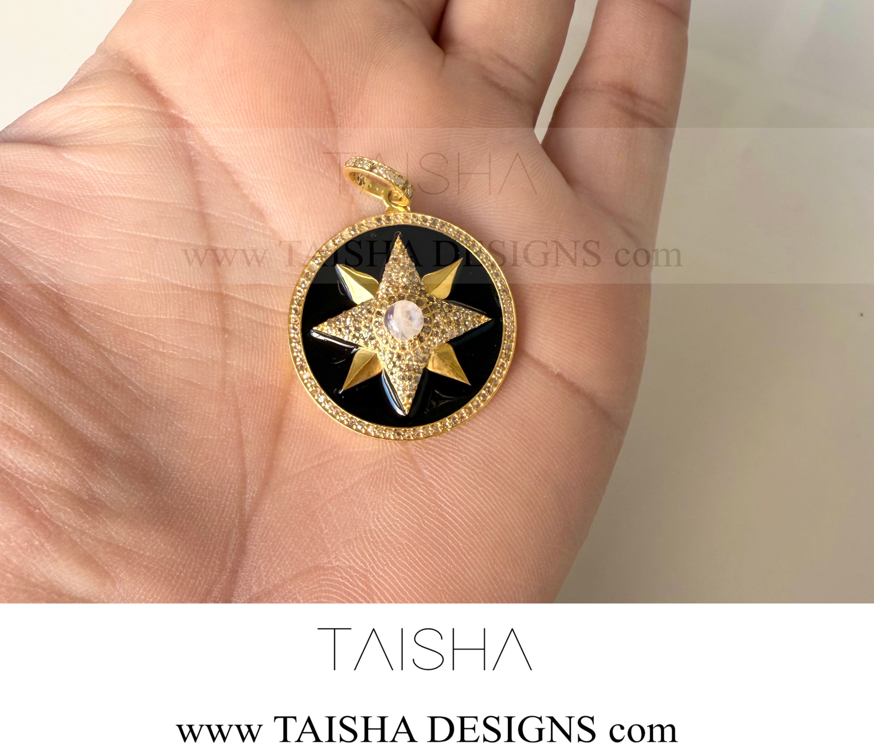 Silver Pave Diamond Enamel Star Pendent