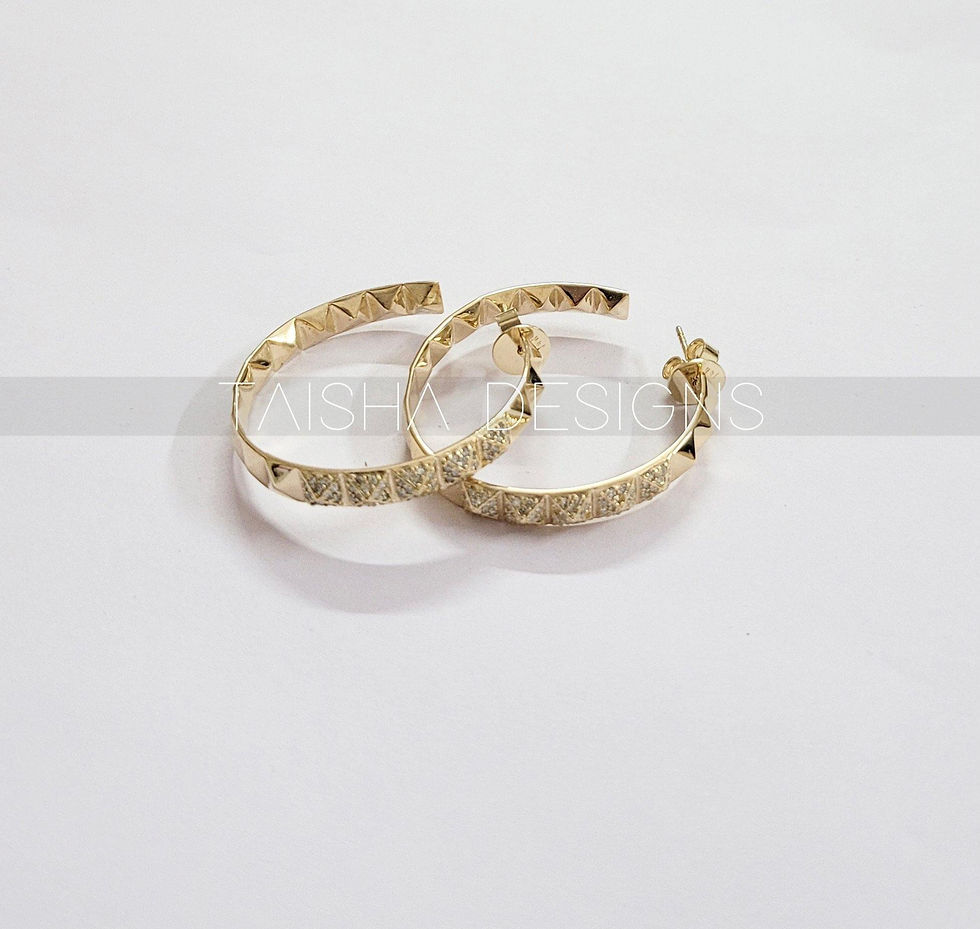 Thumbnail: 14KT Solid Gold Diamond Pyramid Hoop Earring