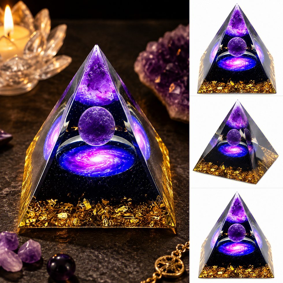 Miniatura: Pirâmide Decorativa de Orgonite com Ametista Natural – 6 cm