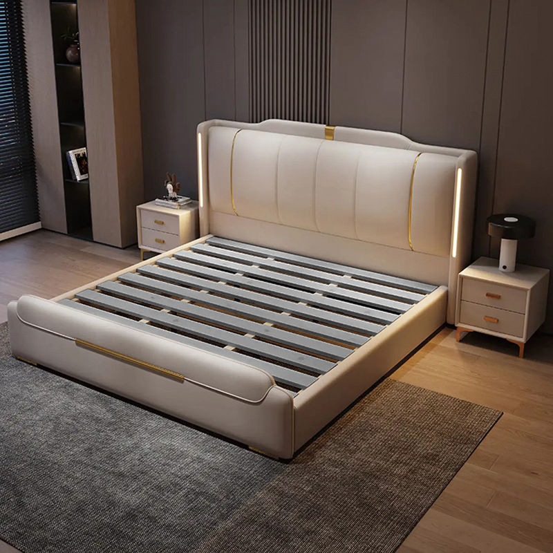 Miniatura: Cama King Estofada com Estrutura em Madeira e Armazenamento
