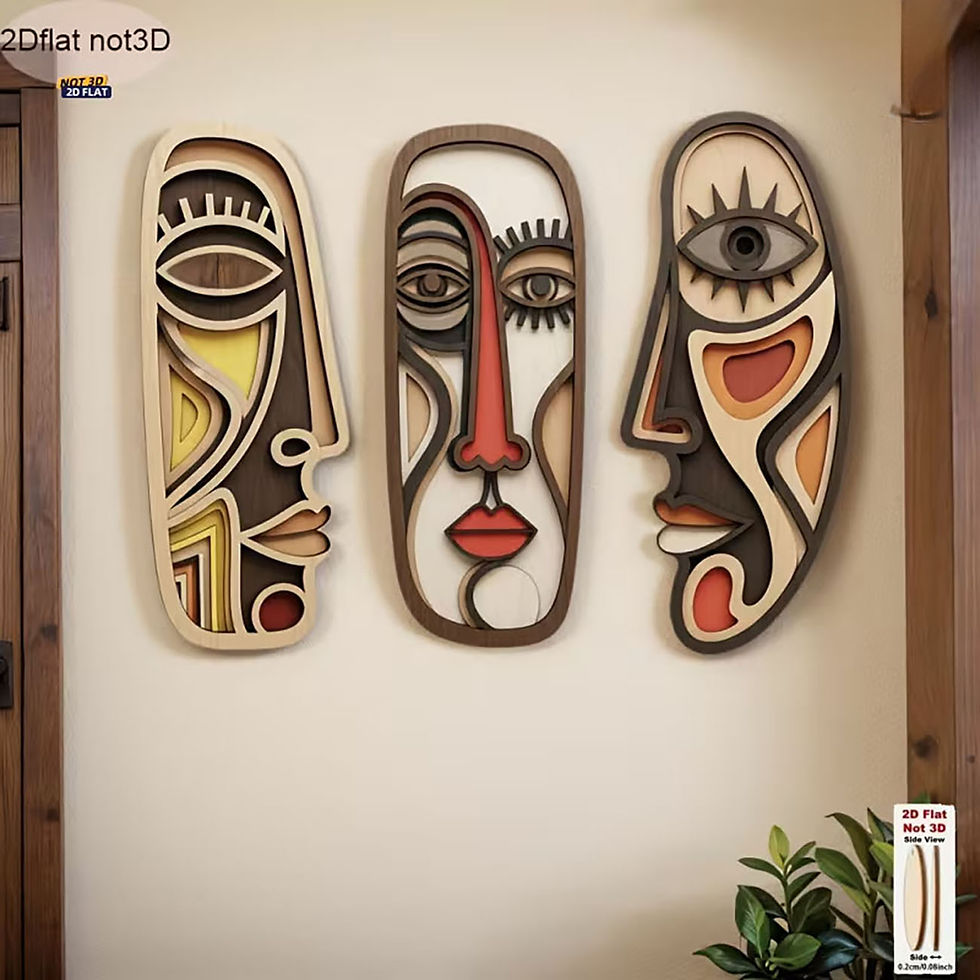 Miniatura: Kit 3 Artes de Parede Abstratas em Madeira – Rostos Minimalistas