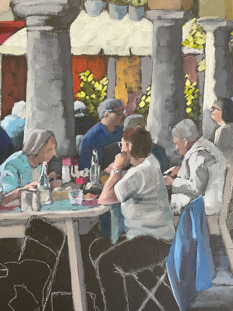 painting of figures in a cafe