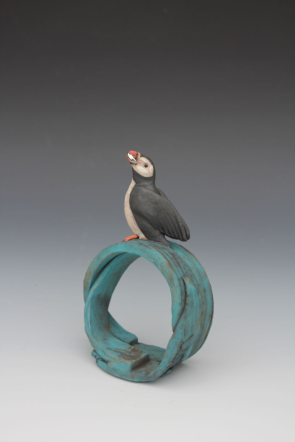 Padstow Puffin, Turquoise Hoop