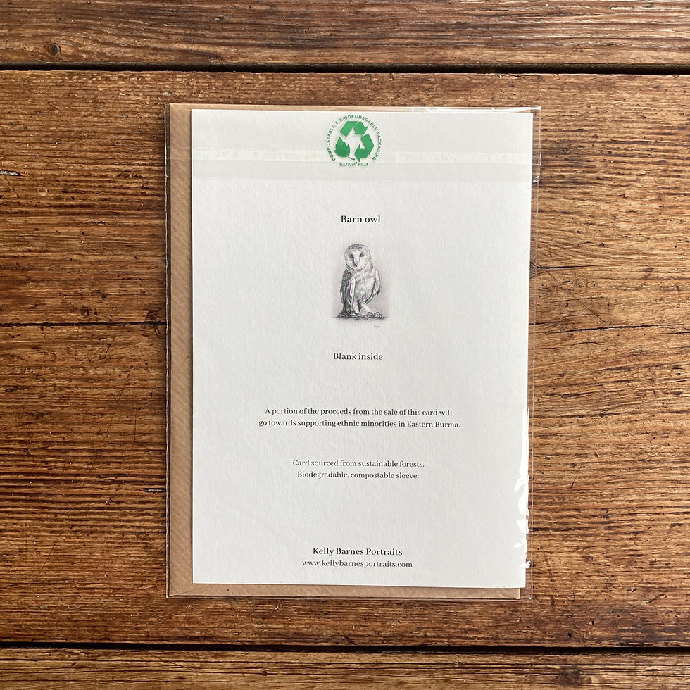 Thumbnail: Reverse image of wildlife pencil drawing of a barn owl on a greeting card.