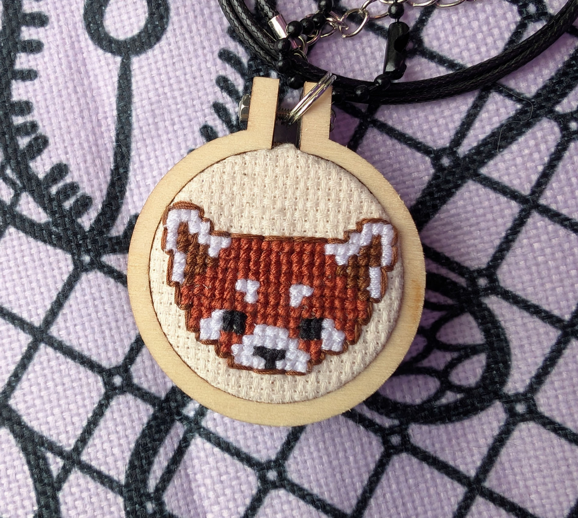 Red Panda Cross Stitch Pendant