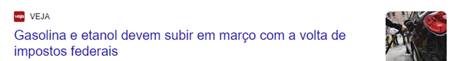 Alta dos combustíveis e na inflação | Fonte: Veja