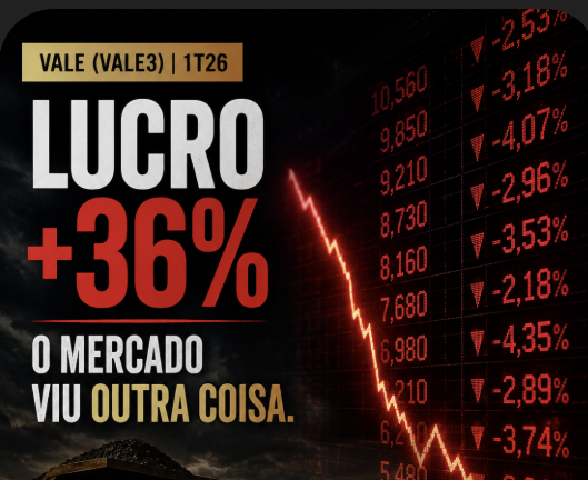 Vale (VALE3) 1T26: Lucro Sobe 36% — Mas o Mercado Está Olhando Outro Número (Ainda Bem que Saímos Antes)