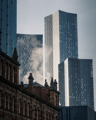 Manchester Skyline looking up at large skyscrapers
