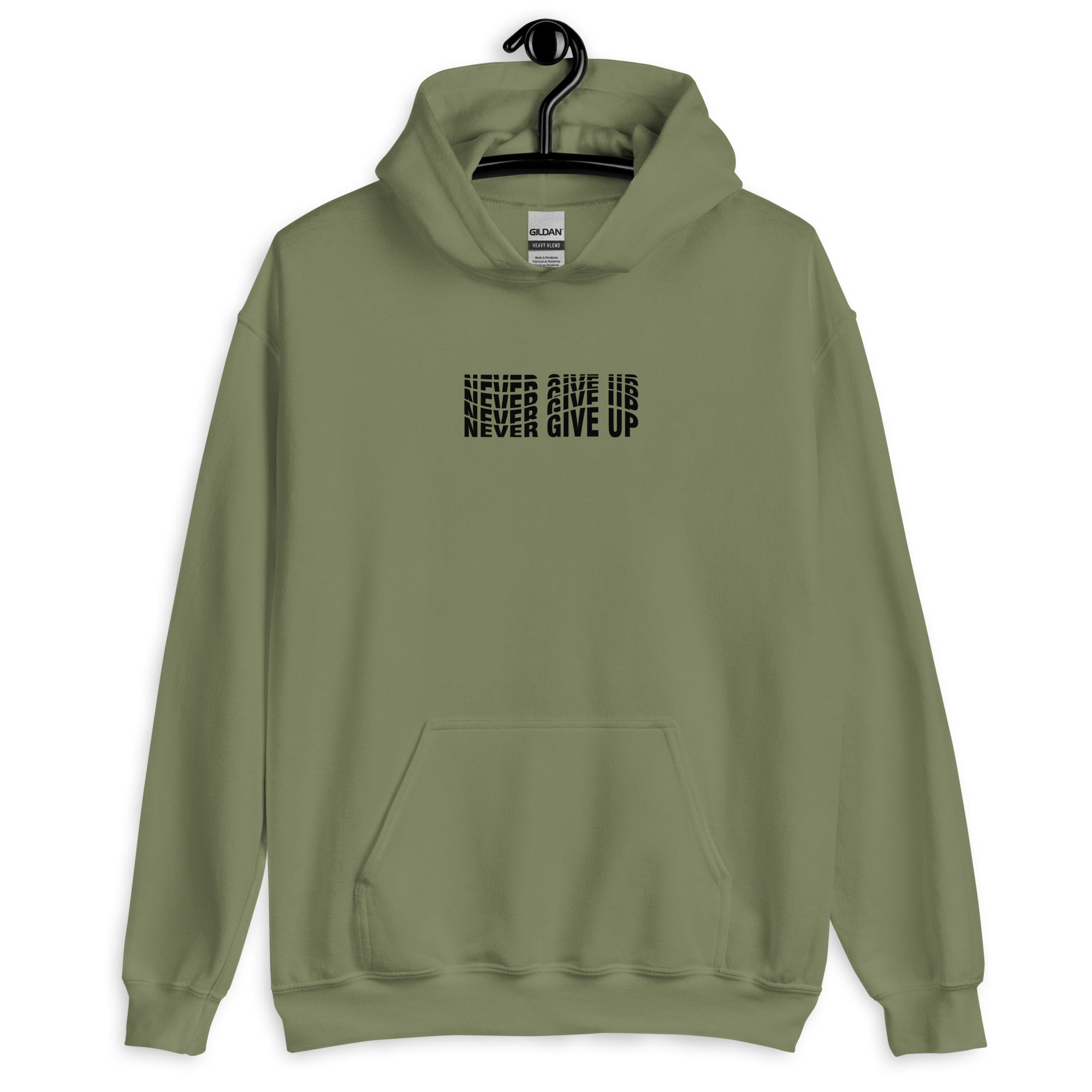 Hoodie Oversized Unisex Verde Militar never give up