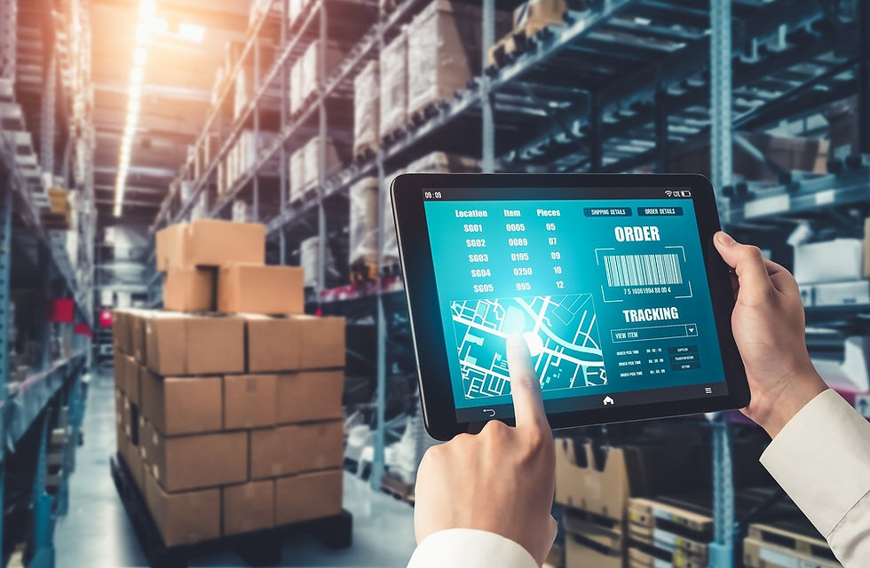 Warehouse management innovative software in computer for real time monitoring of goods package delivery