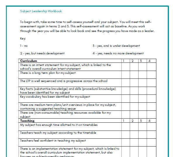 Thumbnail: Subject Leadership Workbook