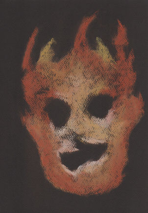 "Ritual Mask III", charcoal drawing by artist Christian J. Cordier, 2026.