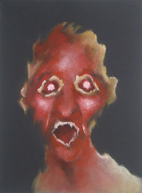 "Under The Red Clock I", pastel drawing by Christian J. Cordier, 2025.