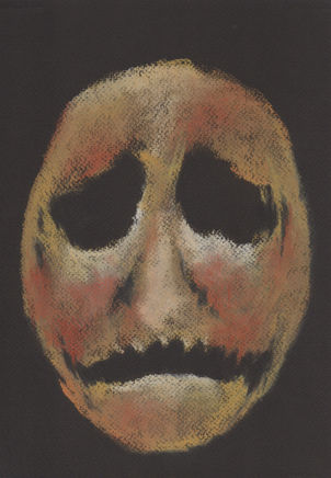 "Ritual Mask II", charcoal drawing by artist Christian J. Cordier, 2026.
