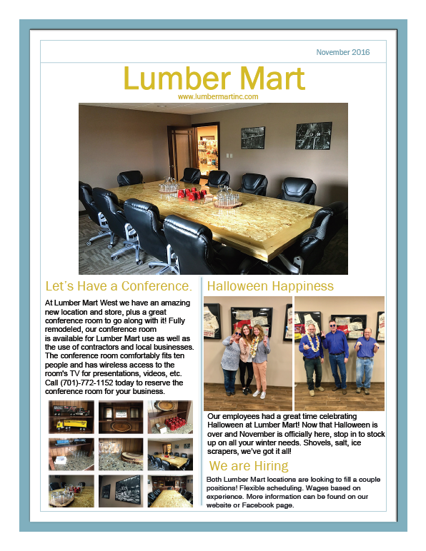 Lumber Mart November Newsletter