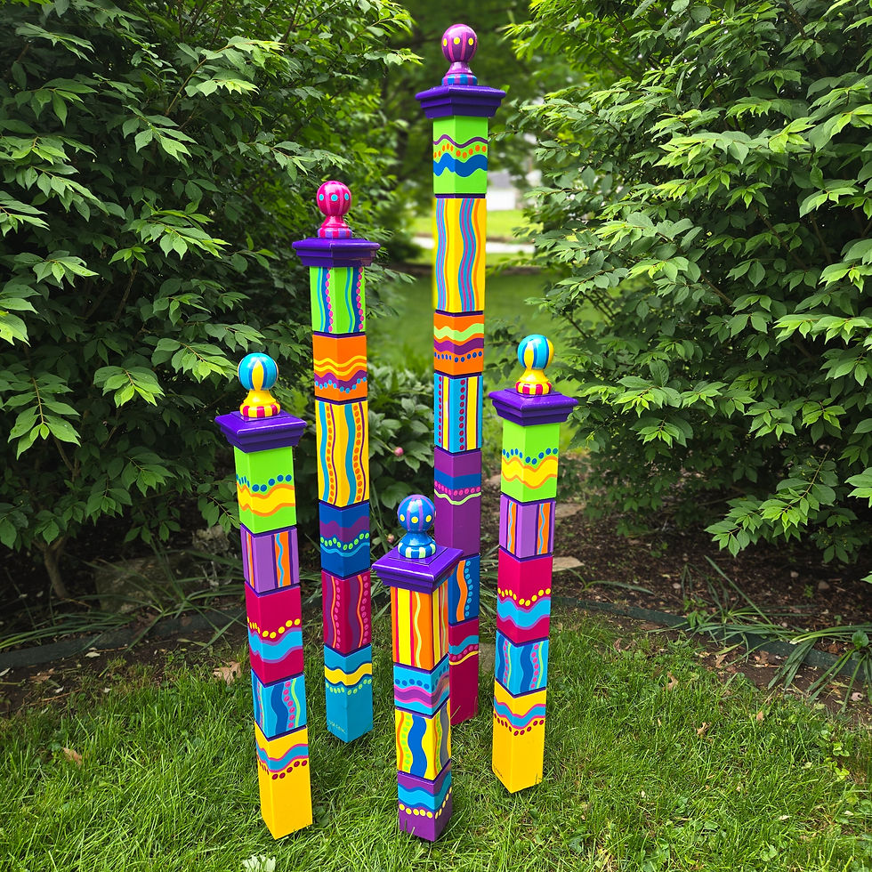 Thumbnail: Handcrafted Garden Totems, Set of 5 Bright Colors, Decorative Yard Art