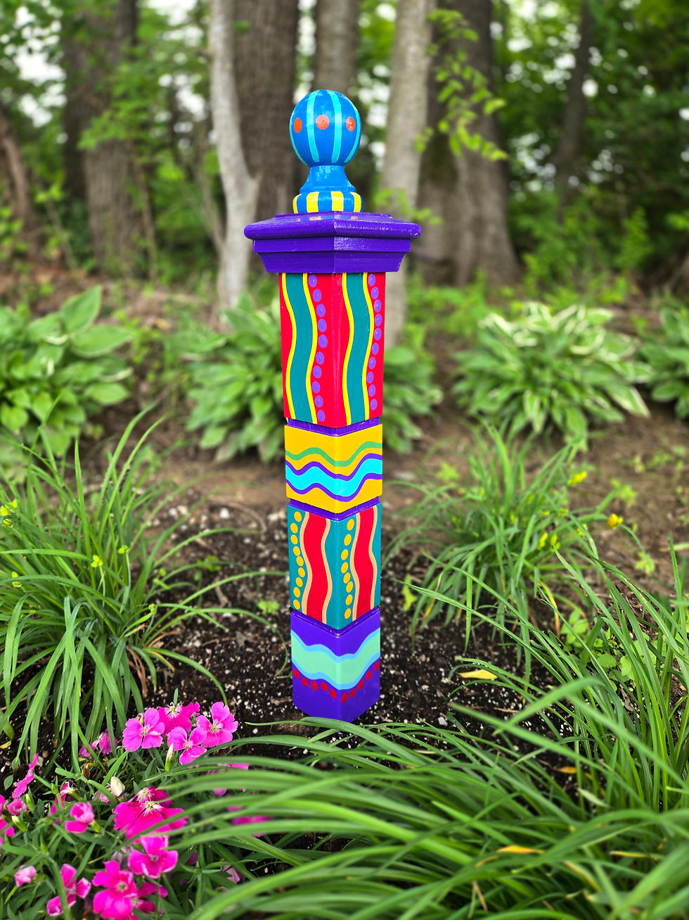 Thumbnail: Handcrafted Garden Totem, Small 30" Jewel Color Scheme, Wood Yard Deco