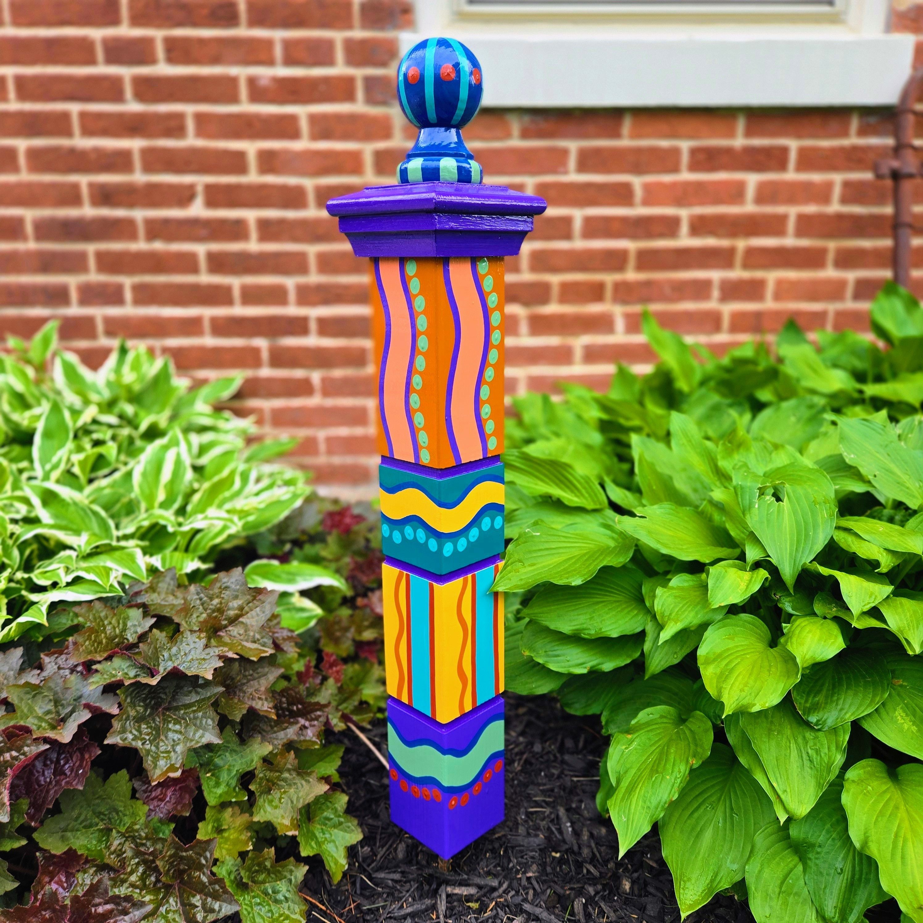 Handcrafted Garden Totem, Small 30" Earthy Color Scheme, Wood Yard Decor