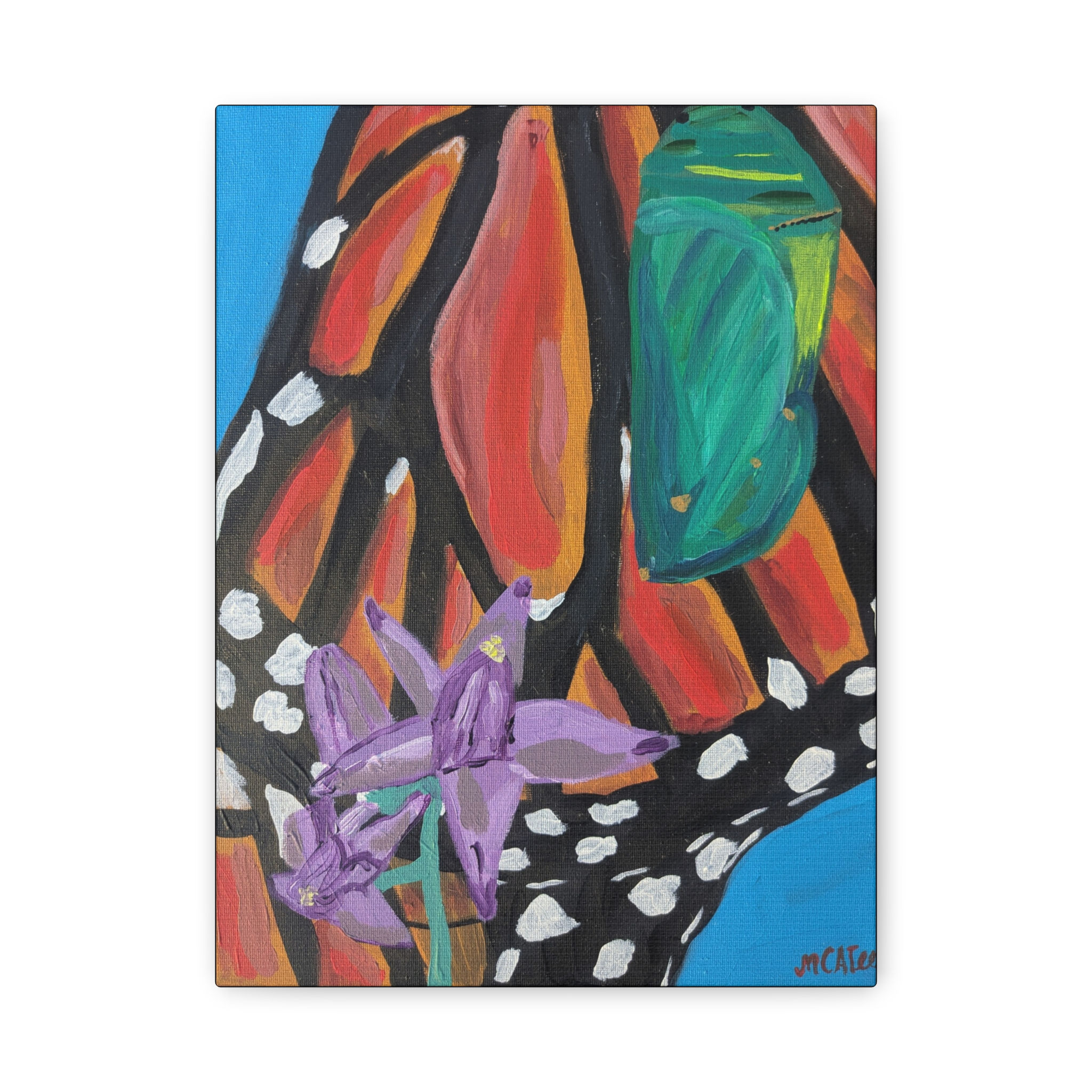 Monarch Butterfly Canvas Art — Milkweed & Chrysalis Stretched Matte Canvas