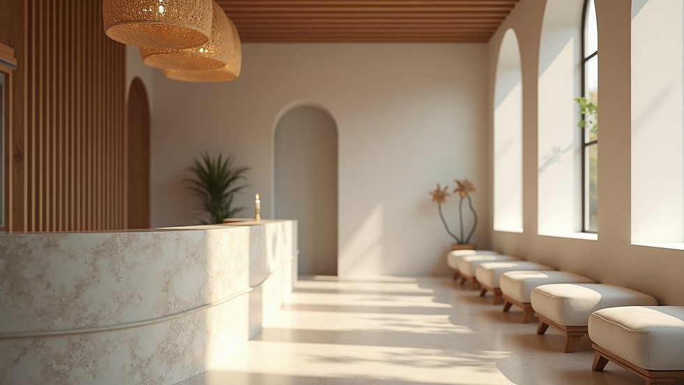 Close-up view of a serene spa reception area with coastal decor