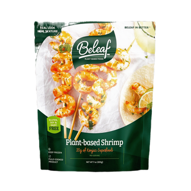 Beleaf Plant-based shrimp packaging and serving suggestion