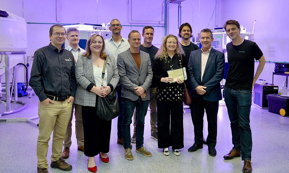 NZ Minister for Oceans and Fisheries, Rachel Brooking, with members of the Cawthron, New Fish and Kernohan team