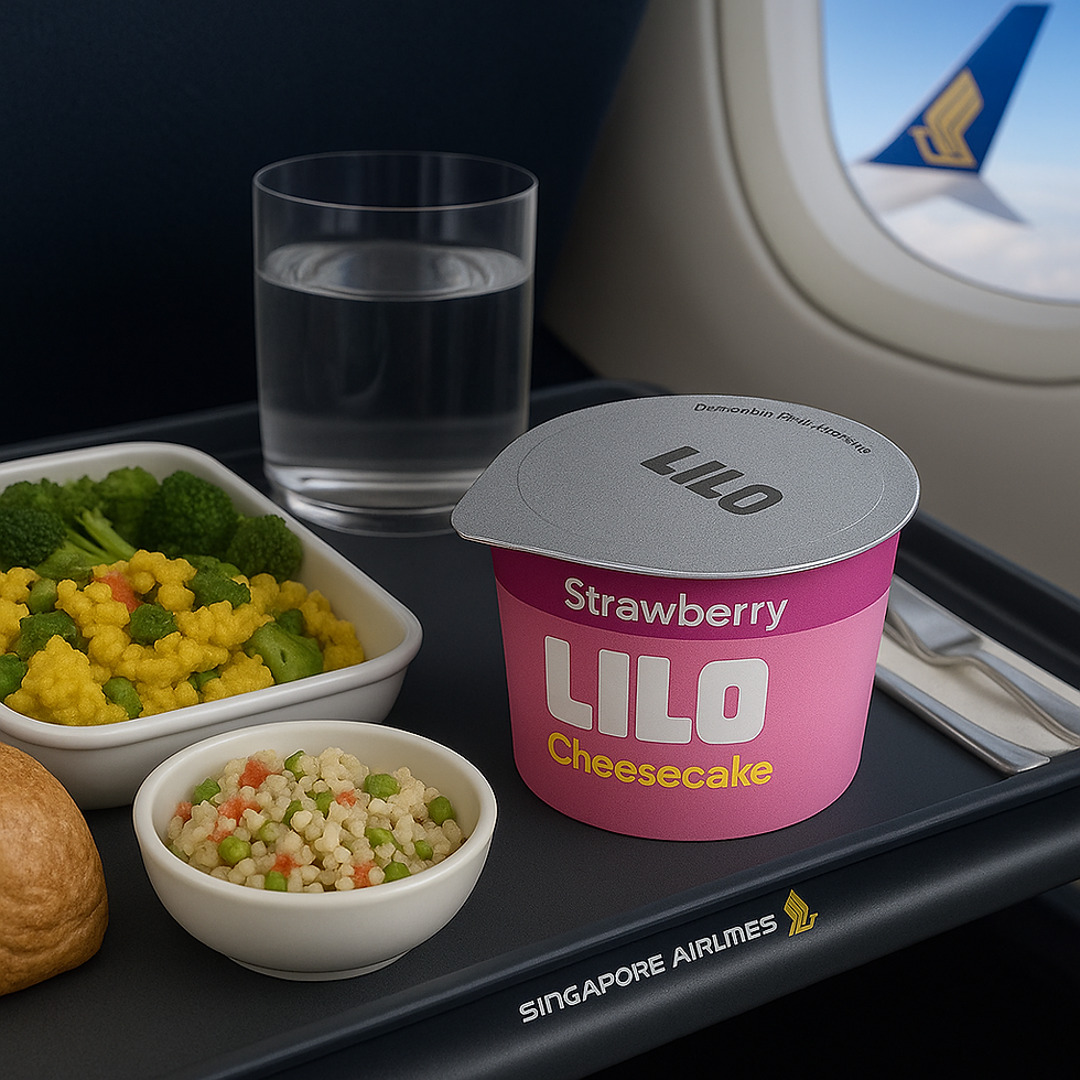 PFN Ai Archives - Depiction of LILO Cheesecake on Singapore Airline food tray