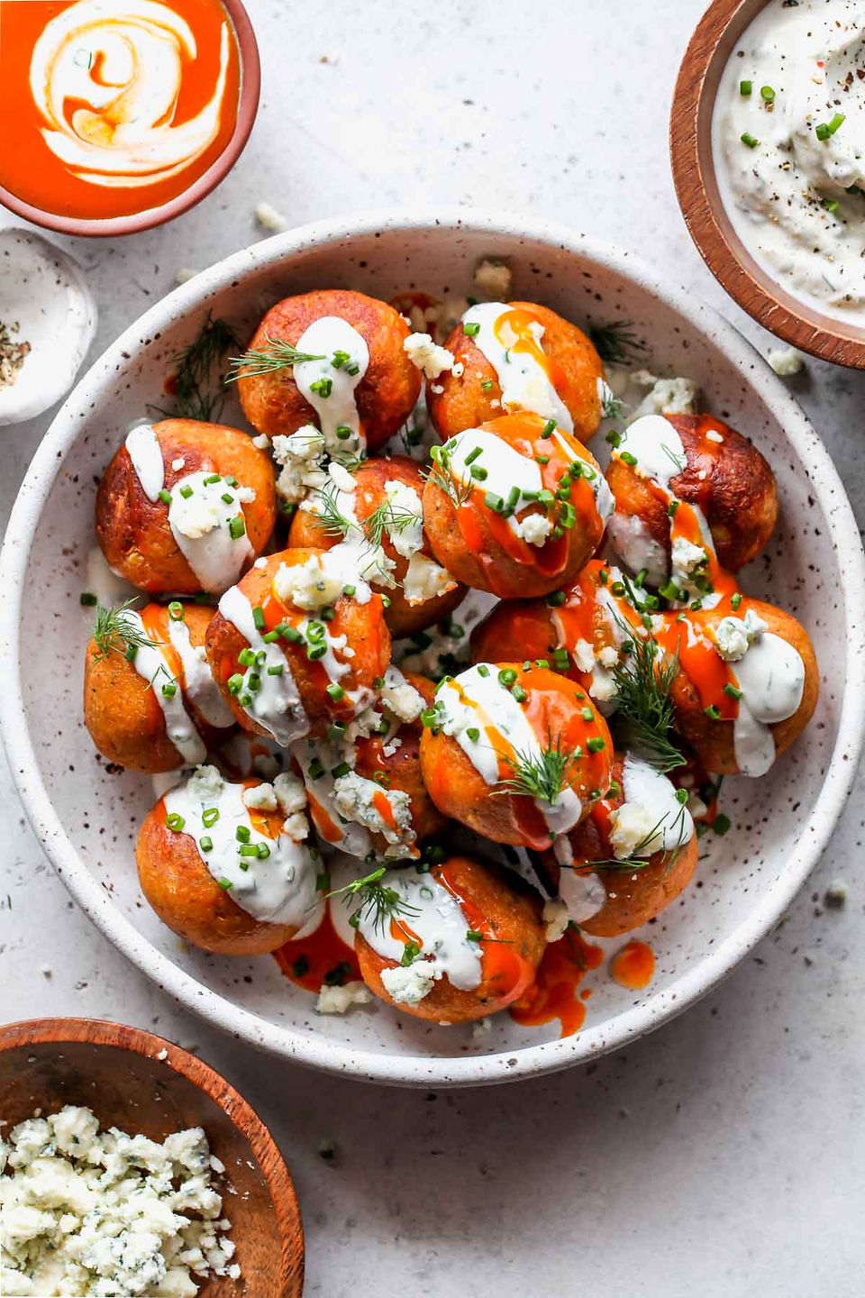 Buffalo Chickpea Meatballs with Yogurt Ranch