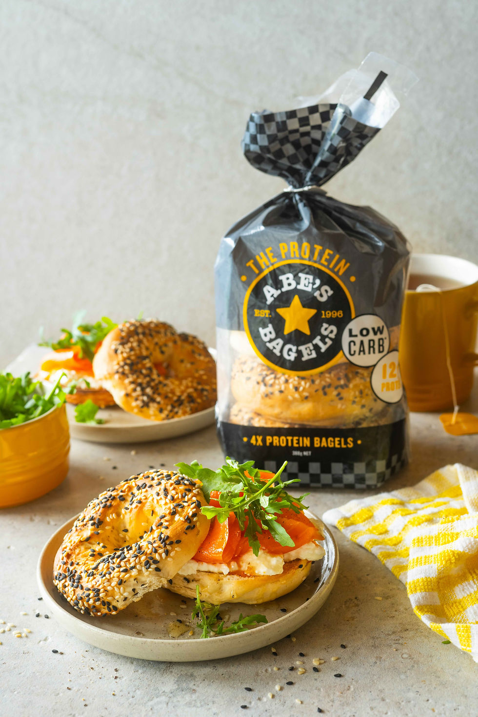 Abe's Bagels showing protein bagels serving idea