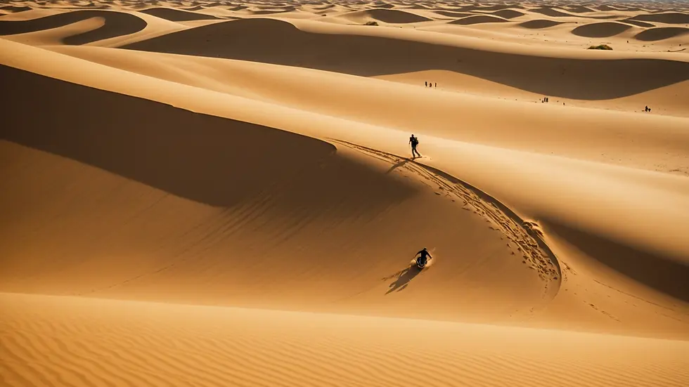 Close-up view of sandboarding on a golden dune