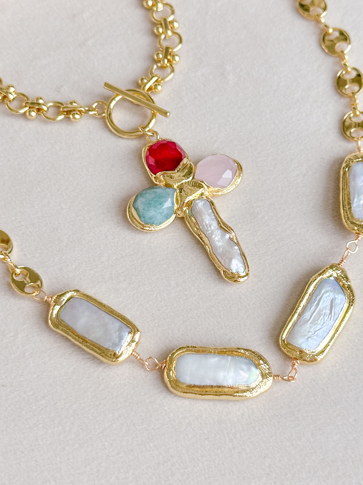 Multi-Stone Cross Loop Necklace