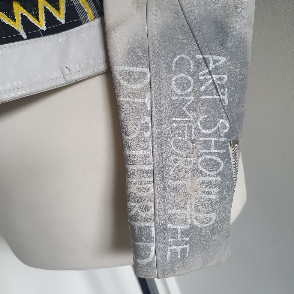 Thumbnail: Banksy Punk White Yellow Studded Leather Jacket