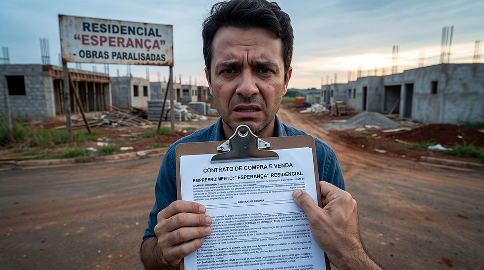 Dr. Willians Bruno Vieira, advogado imobiliário em Ribeirão Preto, analisando contrato de rescisão por atraso na entrega de loteamento.