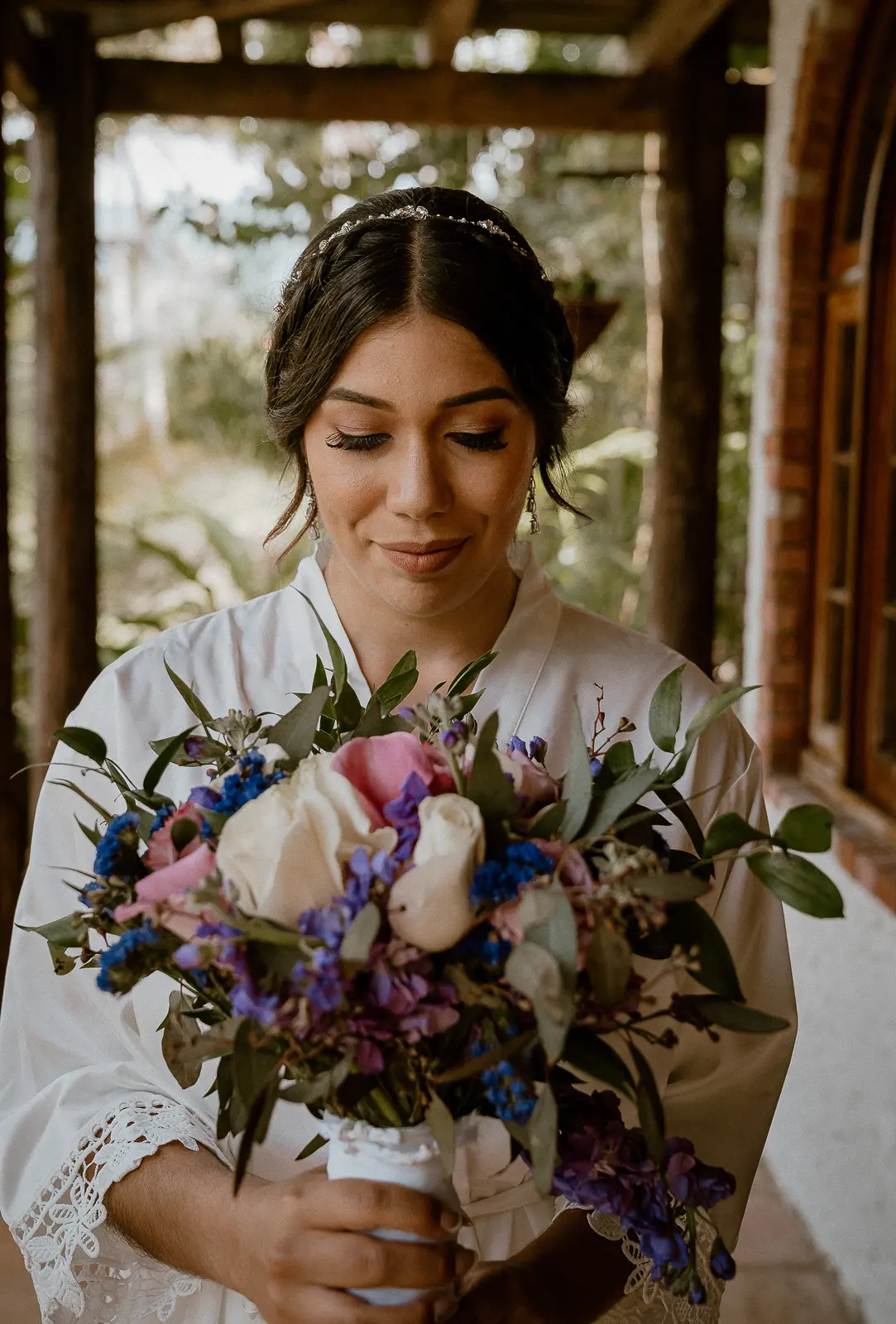 woman with bouquet for wedding photo shoot