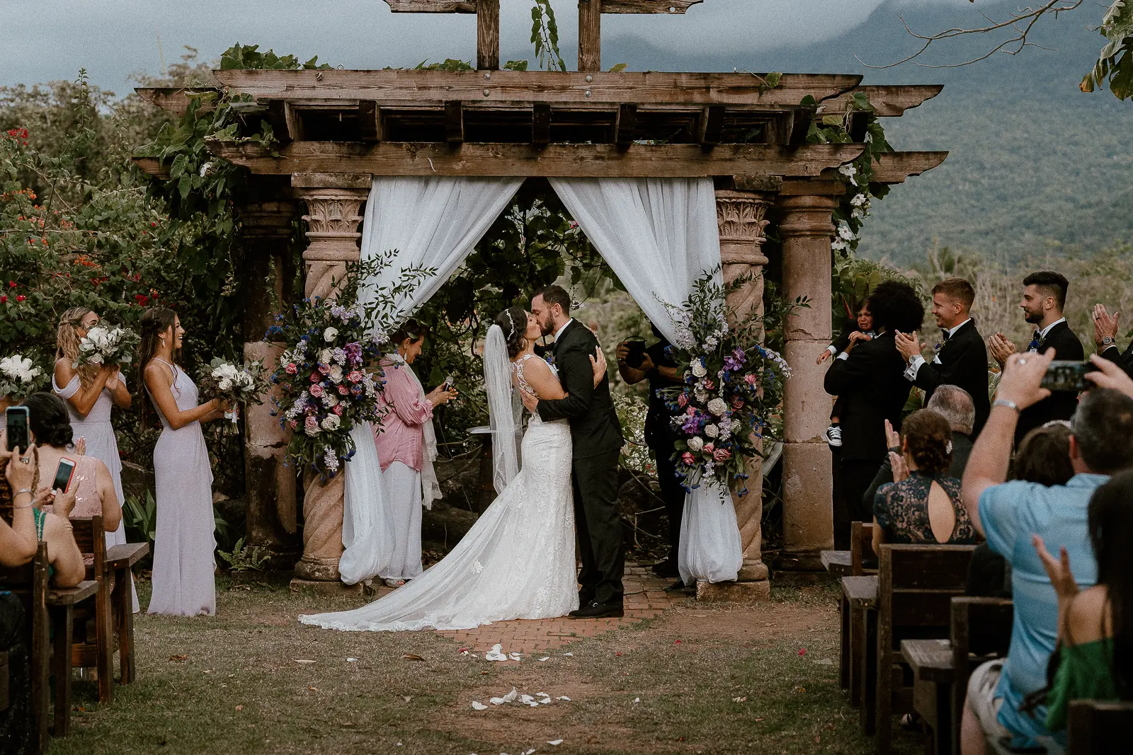 bride and groom at the ceremony outdoors wedding