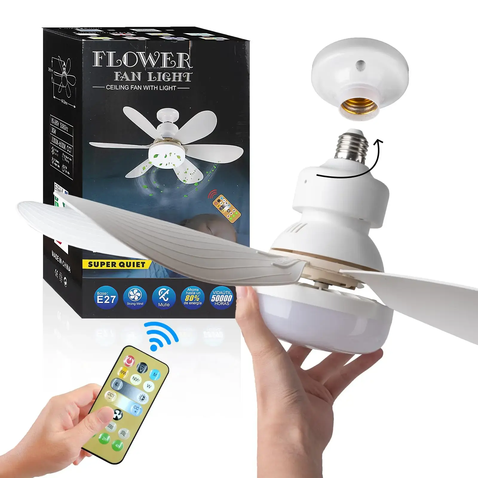 40W LED Ceiling Fan Bulb with Remote Control | E27 Base Dimmable Light