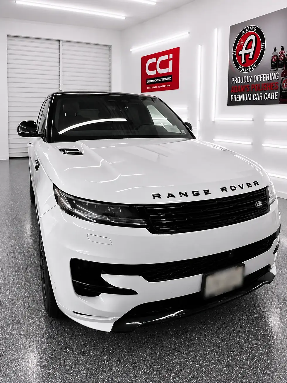 Professionally installed ceramic coating on Range Rover at Bubblezz Auto Spa on Long Island
