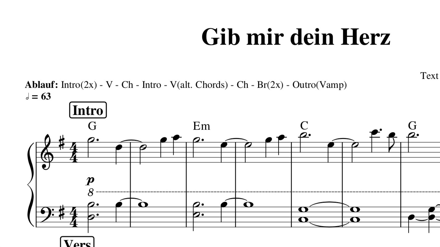 Gib mir dein Herz - Notenblatt