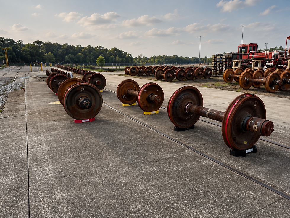Wheelsets stored on BullFrogs in wheel yard