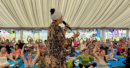 Thimela, Ved Kirti Kaur delivering a kundalini yoga class at the World Yoga Festival